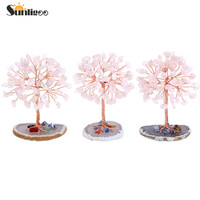 Sunligoo Super Mini kryształ drzewko szczęścia drut miedziany owinięte W/agat kromka baza kamień Reiki Chakra Feng Shui drzewa Home Decor 4